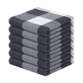 Homaxy 100% Cotton Waffle Weave Check Plaid Dish Cloths, 12 x 12 Inches, Super Soft and Absorbent Dish Towels Quick Drying Dish Rags, 6-Pack, White & Dark Grey