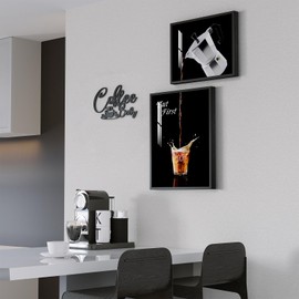 Framed Kitchen Wall Art, Set of 2 Coffee Paintings with 1 Coffee Sign Artwork for Walls, Modern Minimalist Art Prints Pictures for Home Kitchen Dining Room Coffee Bar Wall Decor