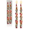 Spiral Taper Candles Long Candlesticks 10inches Twisted Tapered Candle Set of 2 - Red Flower Grass Printed Candles for Holiday Home Decoration Celebration Party