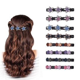 8 PCs Sparkling Crystal Stone Braided Hair Clips Hairpin Duckbill Clip for Women Girls Rhinestone?Hair Styling Clips,C#