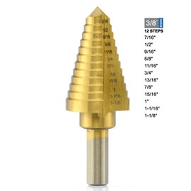 NEIKO 10189A Titanium Step Drill Bit, High-Speed Alloy Steel Bit, Hole Expander for Wood and Metal, 12 Step Sizes from 7/16 Inches to 1 1/8 Inches