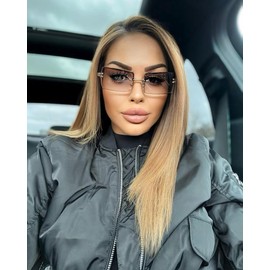 FEISEDY 3Pack Vintage Rimless Sunglasses Rectangle Frameless Candy Color Glasses Women Men B2642