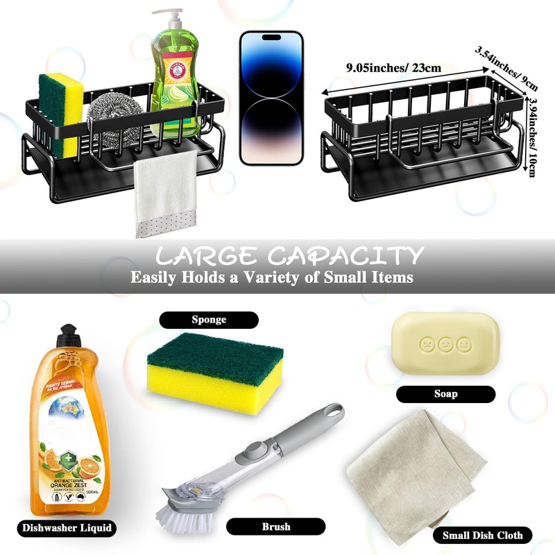 Fililogor Sink Caddy Kitchen Sink Organizer, Black Self-draining Sink Caddy