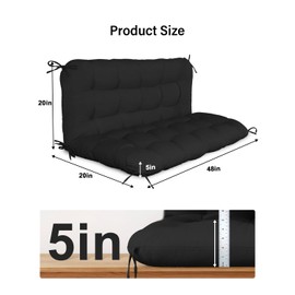 YEFU Porch Swing Cushion, Outdoor Swing Cushions Replacement with Backrest, Thickened Waterproof Bench Cushion for Patio Furniture, 48x40x5 Inch, Black