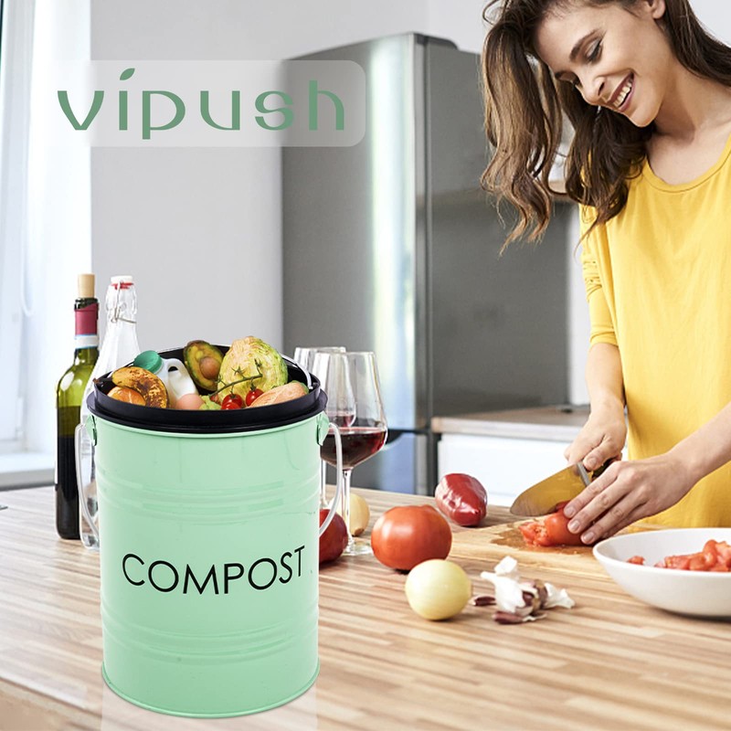 Vipush Kitchen Countertop Compost Bin with lid – Small, Includes