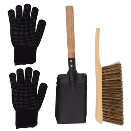 Fireplace Ash Shovel Brush Set Coal Hearth Clean Tools for Home with Black Silicone Gloves