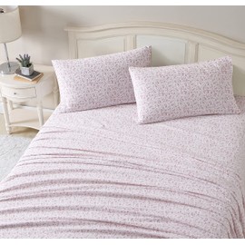 Laura Ashley - Queen Sheet Set, Cotton Flannel Bedding, Brushed for Extra Softness & Comfort (Paisley Prance Pink, Queen)