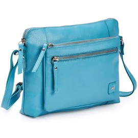 Pequeños bolsos y bolsos cruzados de piel real suave y guijarros – Bolso cruzado de triple cierre premium para mujer, Air Blue Nappa