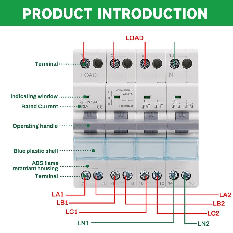 Jadeshay Dual Power Transfer Switch,63A 230VAC Manual Transfer Switch Power