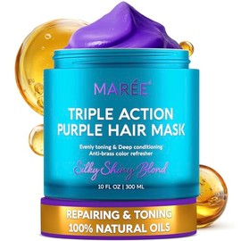 MAREE Deep Conditioning Purple Hair Mask for Blonde Hair – Purple Toner for Brassy, Bleached, Silver, or Color Treated Hair – Hair Repair Mask Keratin Hair Treatment – Matizador Para Cabello Rubio