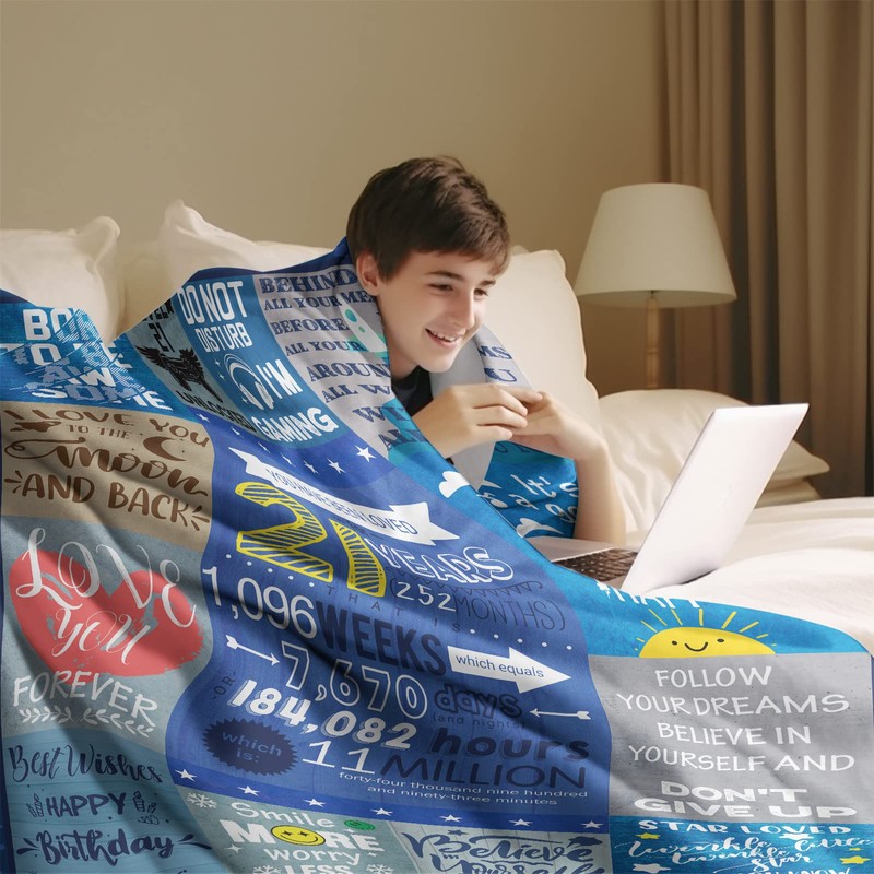 Xinvery 21st Birthday Blanket for Boys, Happy Birthday Decorations Throw