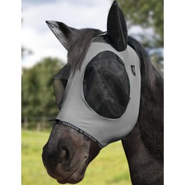 Harrison Howard Horse Fly Mask with Forelock Opening Stretch Breathable and Comfortable for Horses UV -Protection Grey L