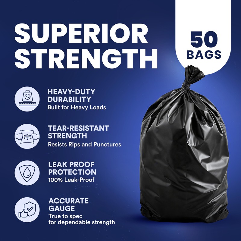 Plasticplace Contractor Trash Bags 55-60 Gallon, 3.0 Mil, Black Heavy