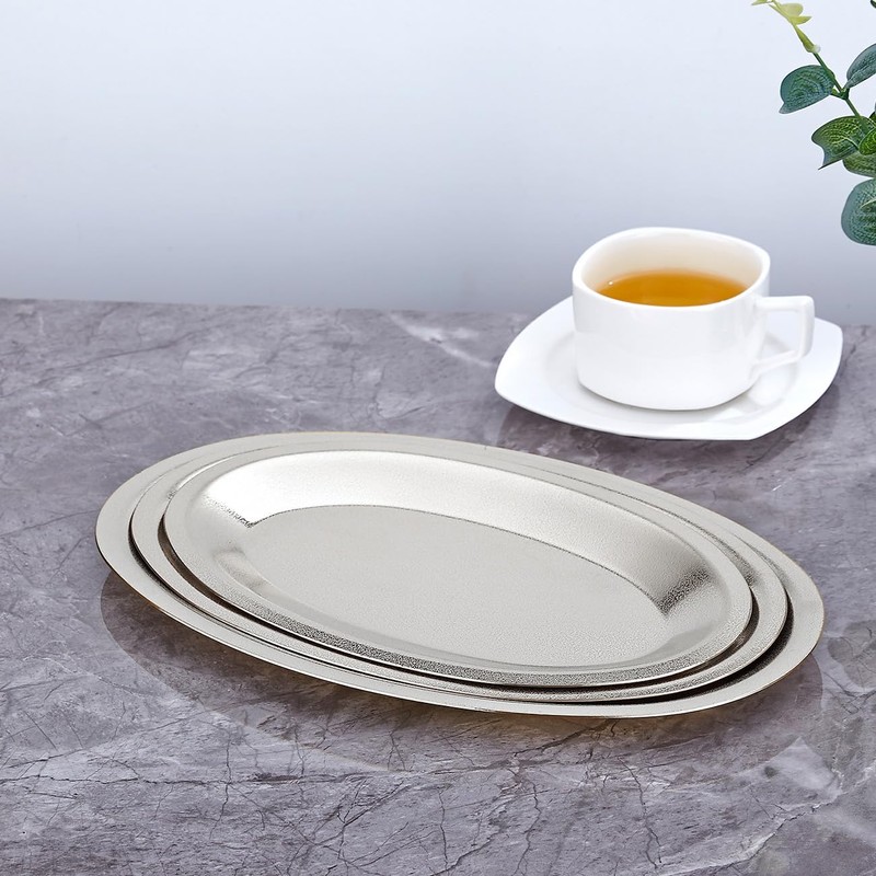 25X15 cm Thick Stainless Steel Dinner Plate 2-Piece Set, Egg-Shaped