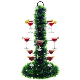 Cocktail Tree Stand for Drinks, Metal Champagne Drink Tower Stand for Party,3 Tier-12 Holders Christmas Tree Drink Holder For Champagne, Martini, Margarita Cups