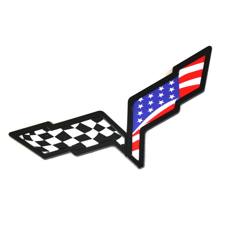 2Pcs Front Hood & Rear Fascia Crossed Flags Emblems Car