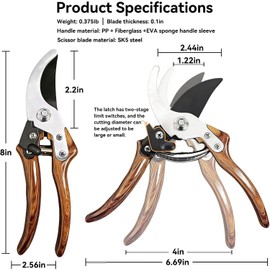 Bypass Pruning Shears with 58-Inch Cut Capacity, Sharp SK5 Blade Garden Pruners for Flowers, Shrubs & Branches / Bypass Pruning Shears with 58-Inch Cut Capacity, Sharp SK5 Blade Garden Pruners for Flowers, Shrubs & Branches