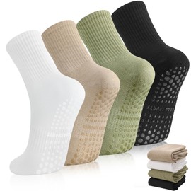 Zuimei 4 Pairs Pilates Socks with Grips Non Slip Yoga Socks for Women Long Pilates Grip Sock Grippy Athletic Sock for Yoga Ballet Sports Fitness Dance Barefoot Workout Home Hospital