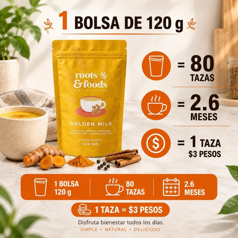 Golden Milk Leche Dorada Orgánica en Polvo — 80 Tazas,