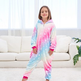 Ceruwum Girls Unicorn Sleepsuit Kids Unicorn Onesie Pyjamas (Light Rainbow, 3-4 Years)