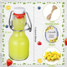 Skybooly 20 Sets 4 oz Mini Lemon Swing Top Glass Bottle with Tags and Twine Small Swing Top Glass Jars for Limoncello Homemade Vanilla Extract Wedding Themed Party Favors(2oz,Round Lemon)