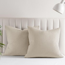 PHF 100% Cotton Waffle Throw Pillow Covers 24"X24", No Insert, 2 Pack Elegant Home Decorative Square Throw Pillow Covers for Bed Couch Sofa, Linen
