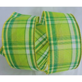 Unbranded 5 YARDS 2 1/2" WIDE WIRED EDGE RIBBON GREEN & WHITE PLAID ST PAT'S DAY SPRING