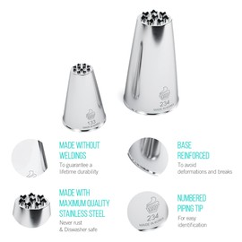 CukkiCakes 2pcs Grass Piping Nozzles Set (133 and 234) Icing Nozzles, Piping Tips for Decorating Cakes, Cupcakes - Compatible with Piping Bags - Made in Korea