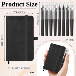 Qeeenar 16 Piece 8 Leather Notebooks and 8 Pens Leather Notebook Pocket Mini Pocket Notebook Journal 4.3 x 2.5 Inch Mini Pocket Notepad Hardcover College Ruled for Office(Black)
