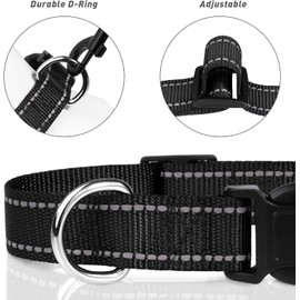 Dog Collar, Reflective Nylon Dog Collars, Adjustable with Quick Release Buckle for Small Medium Large Dogs (BLACK, M)