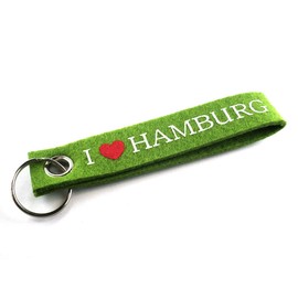 City Souvenir Shop Felt Keyring I Love Hamburg, Green