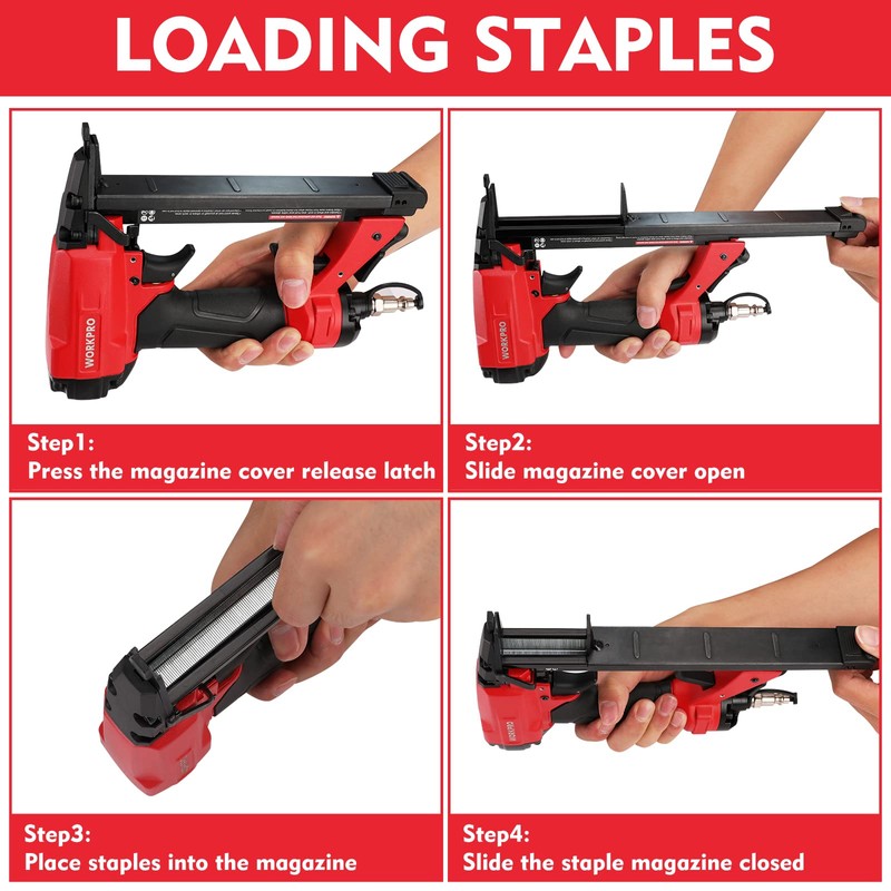 WORKPRO 7116 Pneumatic Staple Gun, 22 Gauge Upholstery Stapler with
