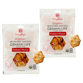 Organic Brown Rice Crackers - Set of 2 (2.1 oz x 2) - Tamari Soy Sauce Flavor - Gluten Free - Made in Japan