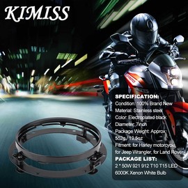 KIMISS 7 Inch Motorcycle Headlight Bracket, Galvanized Headlight Round Ring Mount Headlight Mounting Bracket