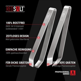 REDSALT® Professional Bone Tweezers Set of 2 11 cm Rustproof Stainless Steel Matt INOX 18/10 Quality Herringbone Tweezers 100% Dishwasher Safe Herringbone Tongs Fish Bone Tweezers