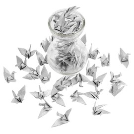 WANDIC Origami Paper Cranes Handmade Folded Origami Paper Crane Garland Garland for Wedding Party Background Home Decoration Glitter Silver 50pcs
