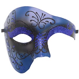 Biruil Phantom of The Opera Masquerade Mask Half Face Venetian Mardi Gras Party Mask (C Blue)
