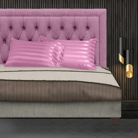 Stripe Satin Silk Pillowcase Pillow cover for Hair and Skin Pillowcases with Envelope Closure Pillow case 50 x 75 cm (Pink 2 Pcs)