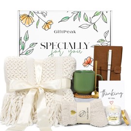 Get Well Soon Gifts for Women, Sympathy Gift Baskets, Thinking of You Care Package for Women, Self Care Gifts for Women, After Surgery Feel Better Gifts with Snuggly Knitted Tassel Blanket (Ivory)