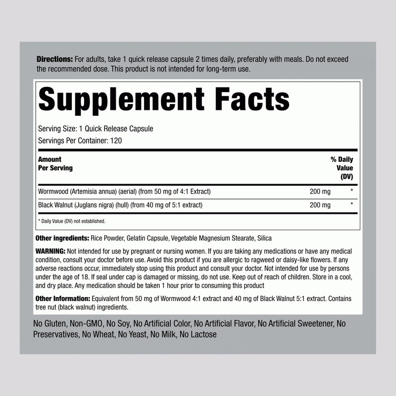 Piping Rock Wormwood Black Walnut Capsules 400mg | 120 Count