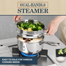 MICHELANGELO 3 Quart Saucepan with Lid & Steamer, Stainless Steel Sauce Pan with Triply Bottom, 3 QT Sauce Pot, Nonstick Saucepan Induction Compatible