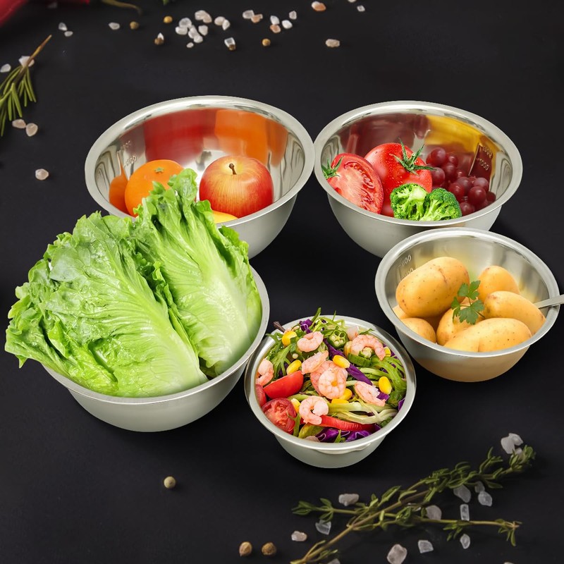 5Pcs Mixing Bowls Stainless Steel 5 Sizes Baking Bowls Mixing