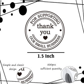 1.5" Round Thank You Stickers - Printed Thank You for Supporting Our Small Business Stickers with Hearts - 500 Thank You Labels Per Roll