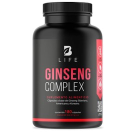 Ginseng Complex de 180 Cápsulas de 1000 mg por porción. Ingredientes naturales: 3 tipos de Ginseng. Ginseng Complex B Life.