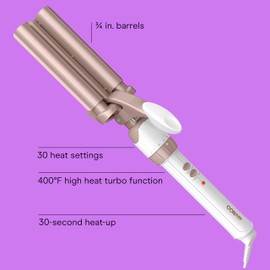 Conair Double Ceramic 3 Barrel Curling Iron, Triple Barrel Waver Hair Tool Creates Deep, Continuous Waves, Hair Curler for All Hair Lengths, White/Rose Gold