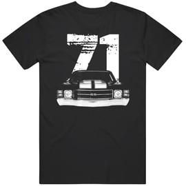 1971 Chevy Chevelle Ss Classic Muscle Car Front View with Year Graphic T Shirt S Black