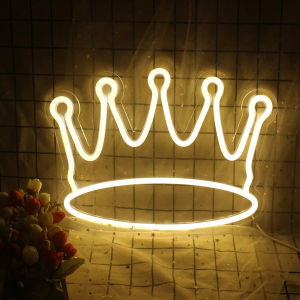 Wanxing Crown Neon Signs King Led Sign Warm White Neon Light Art Neon Lights Wall Decor USB Powered Switch Light up Sign Neon Signs for Wall Decor Kid Room Girls Bedroom Shop Apartment Birthday Party Decoration (Warm White)