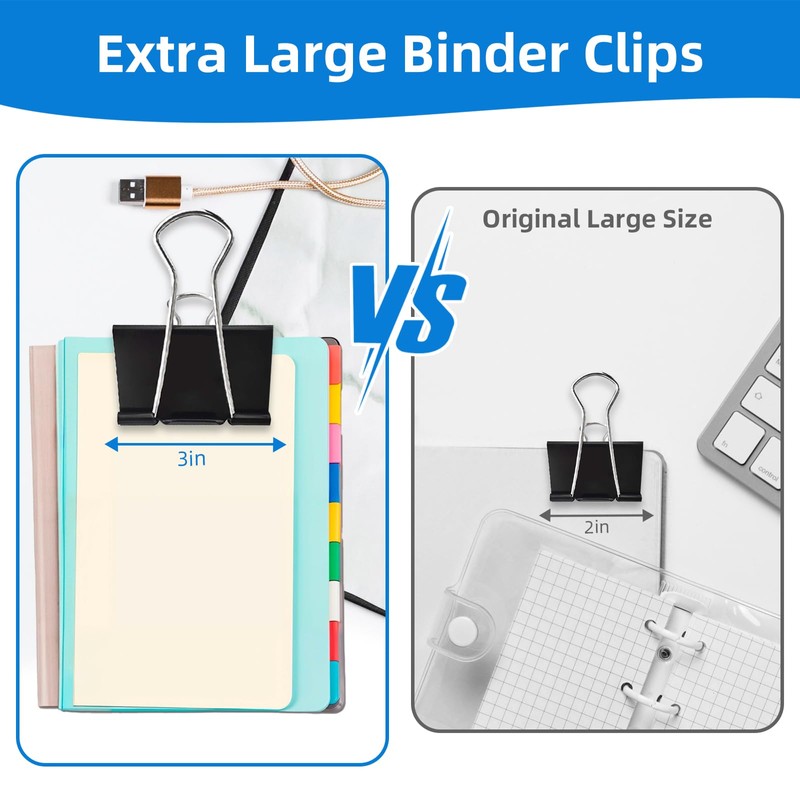 Nomatox Jumbo Binder Clips 3 inch,75mm Width,6 Pack Extra Large