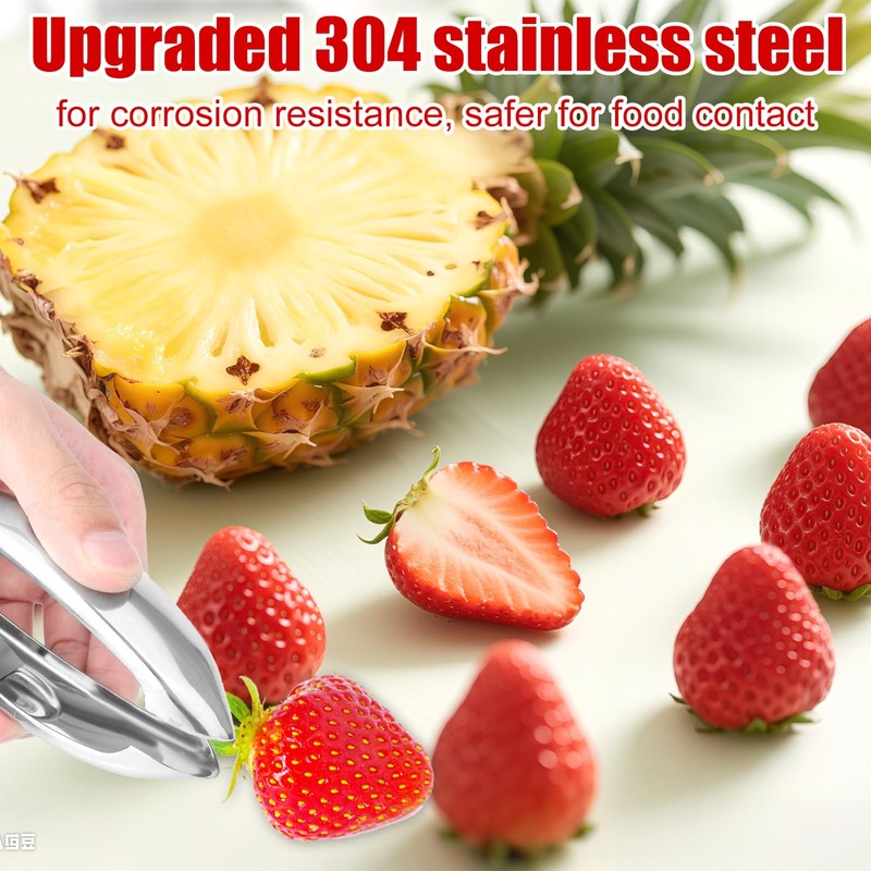 Strawberry Huller, 304 Stainless Steel Fruit Stem Remover with Safety