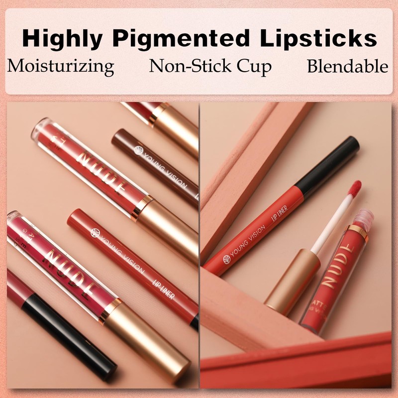 Liquid Lipstick Lip Liner Set, Waterproof & Smudge-proof Lip Gloss
